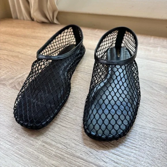 New Reformation Britt Ballet Flat Shoes Mesh Black 10.5